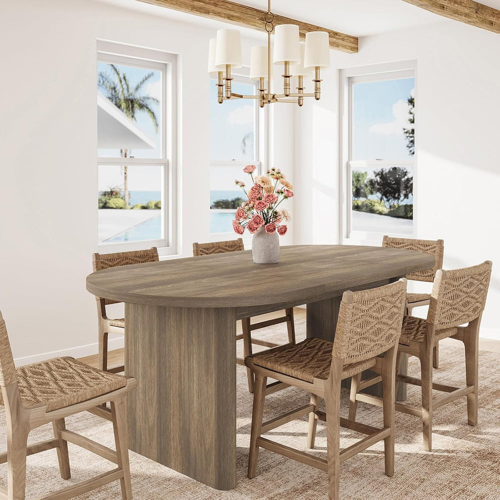 Oval Dining Table for 4-6 People, 63" Modern Kitchen Table with Thick St...