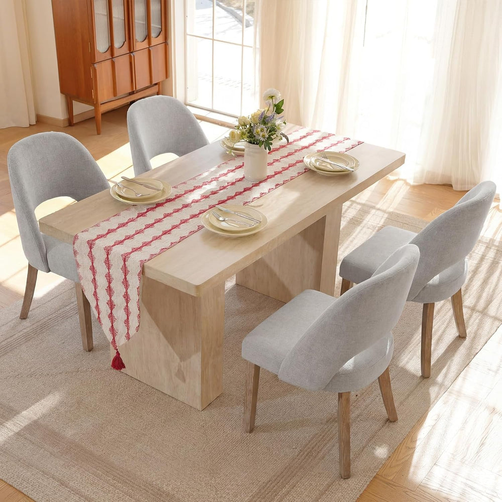 Wooden Dining Chairs Set of 6, Upholstered Modern Chenille Dining Room Chair ...