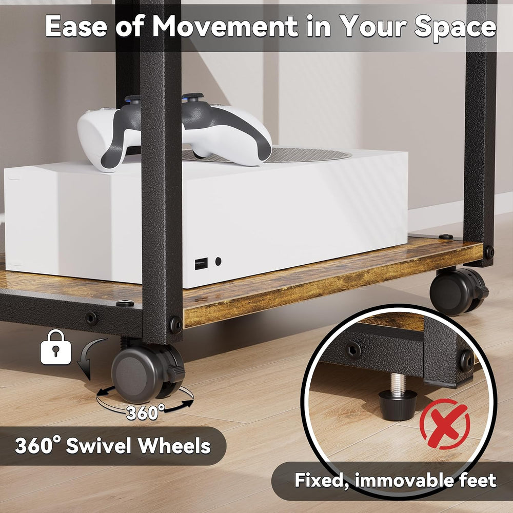 AV Media Stand with Wheels, 4-Tier Game Console Shelf