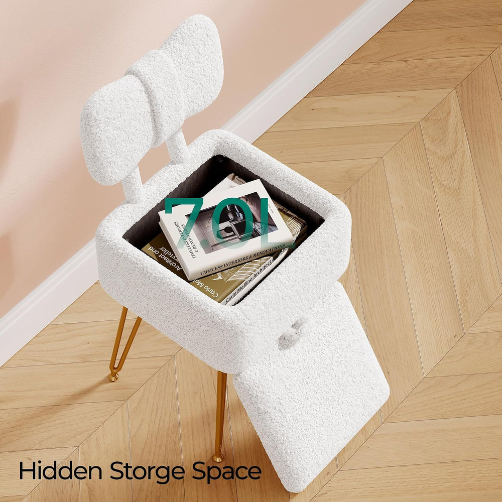 Small Vanity Chair with Storage, Vanity Stool with Folding Back, Chair for Va...