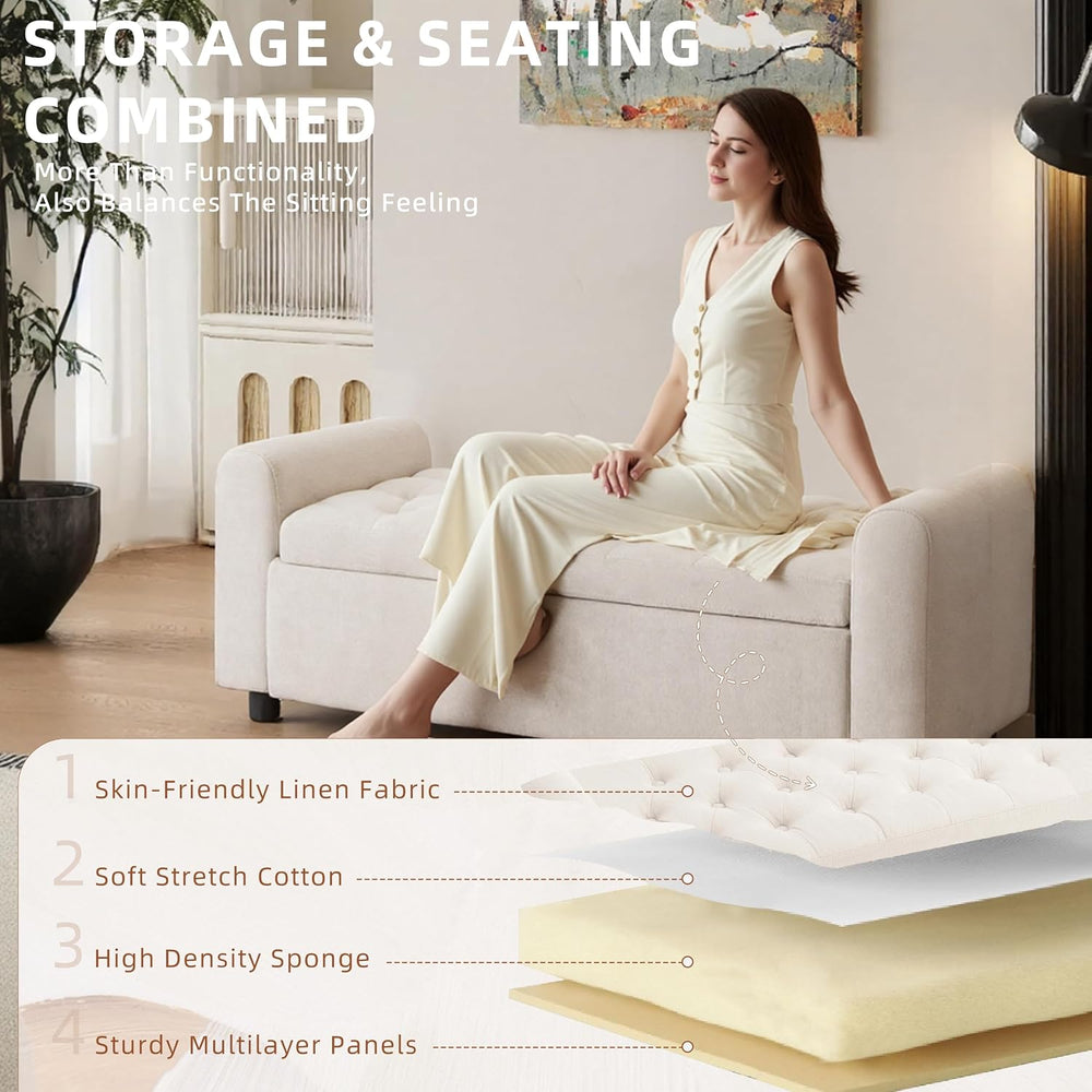 48" Ottoman with Storage, Tufted Storage Ottoman Bench, Convenient Livin...