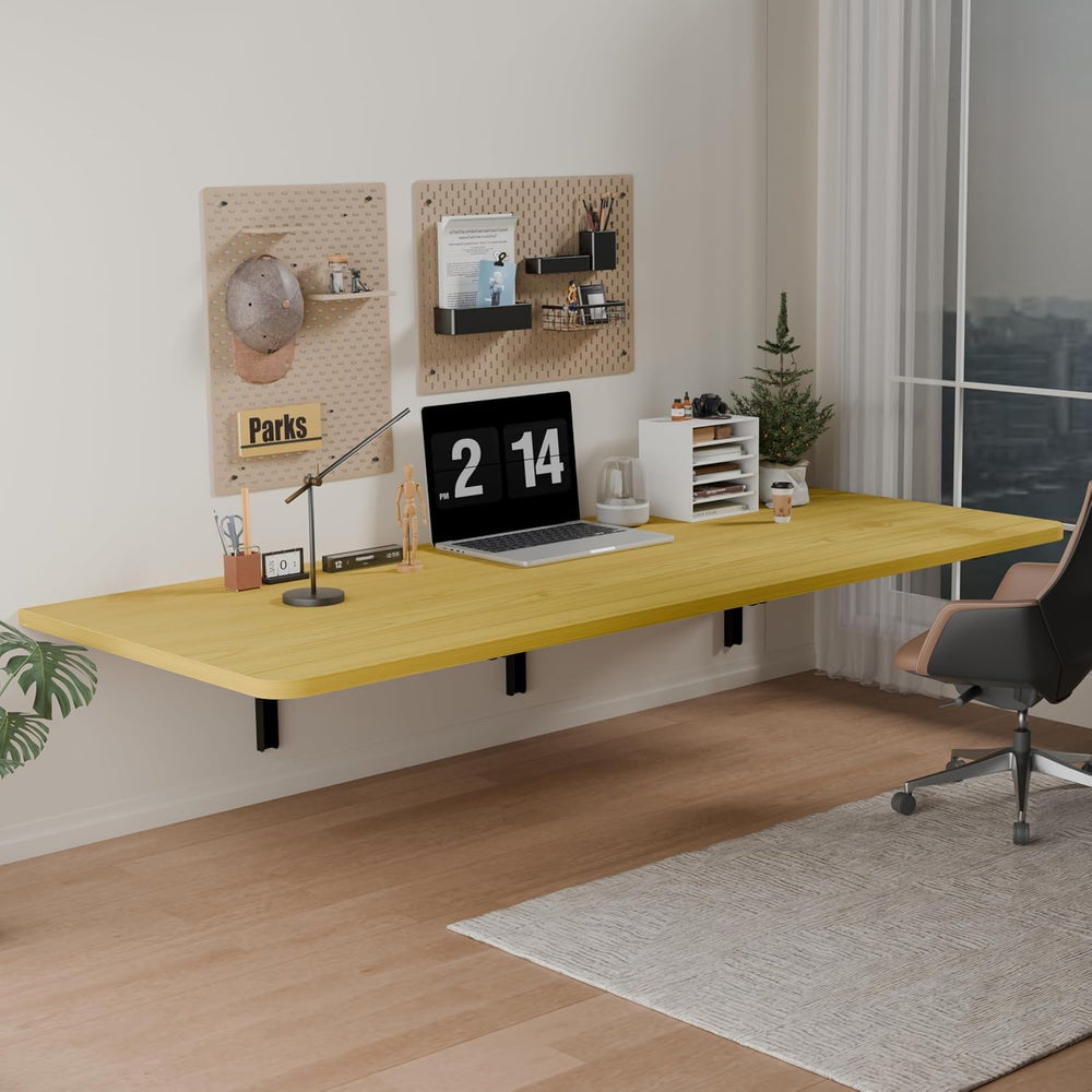 IAE 55x22in Floating Fold Desk,Wall-Mounted Folding Computer Table,Natural