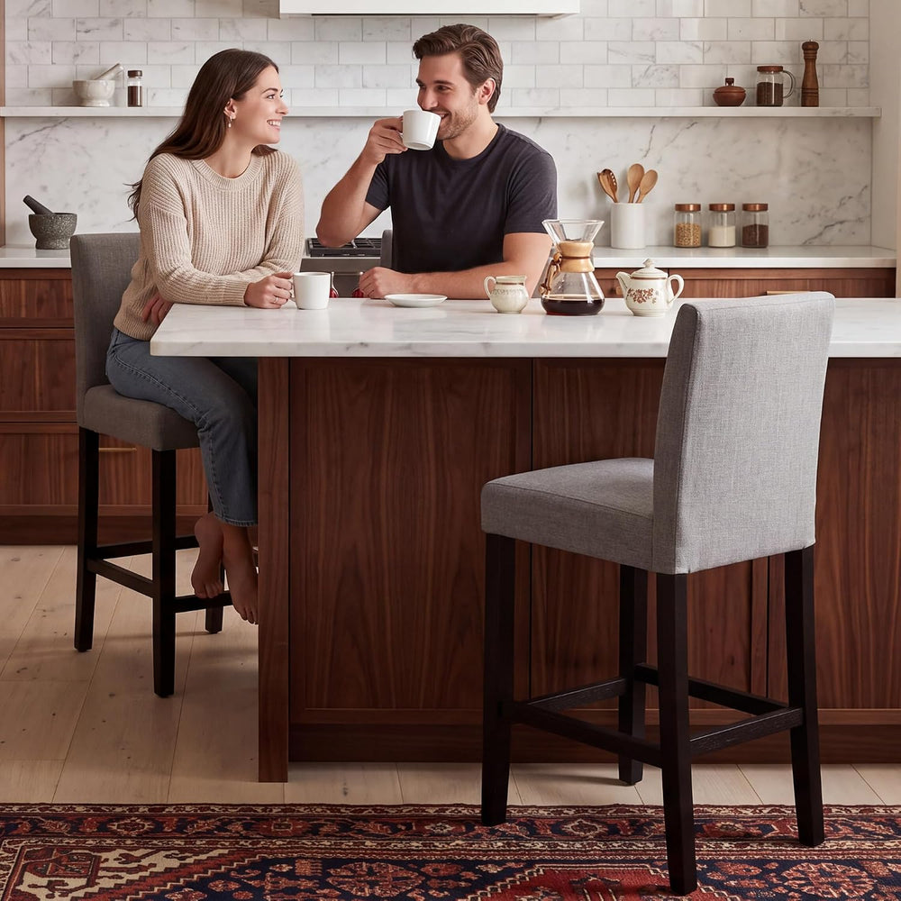 24" Bar Stools, Modern Counter Height Chairs with Quilted Back (Light Gray)