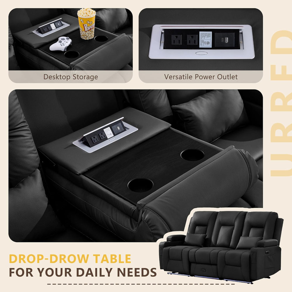 URRED Wall Hugger Power Reclining Loveseat Sofa,Black:77.3" - 3 Seats