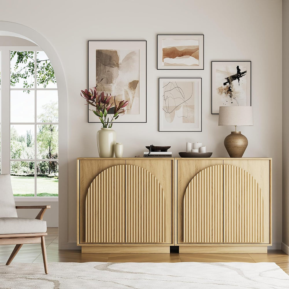 win2win 31.5" Small Buffet Cabinet with Storage, Arched Doors, Oak, 1PCS