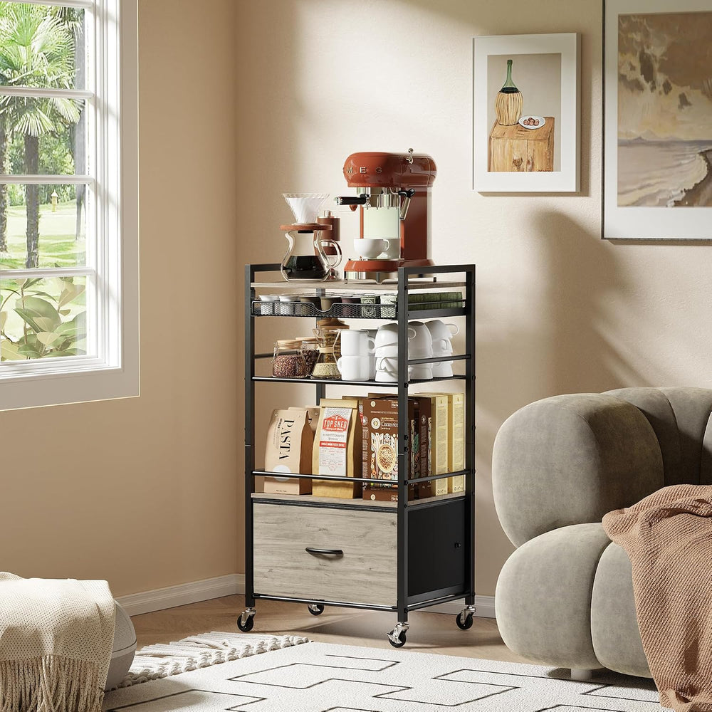 Coffee Bar Cabinet with Storage,5 Tier Coffee Station Table on Wheels, 33.6&q...