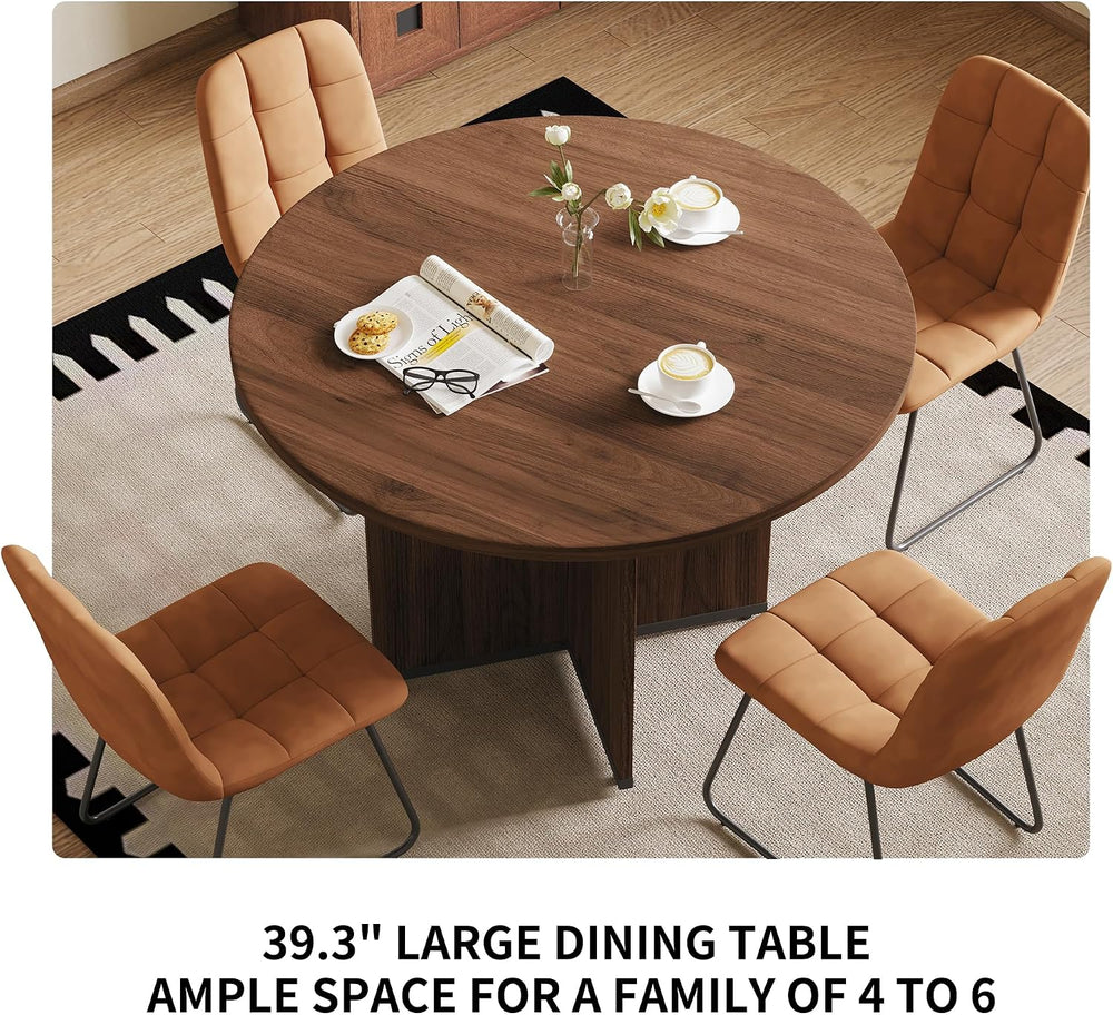 Modern Round Dining Table Set for 4, 39.4" Walnut Kitchen Table with 4 P...