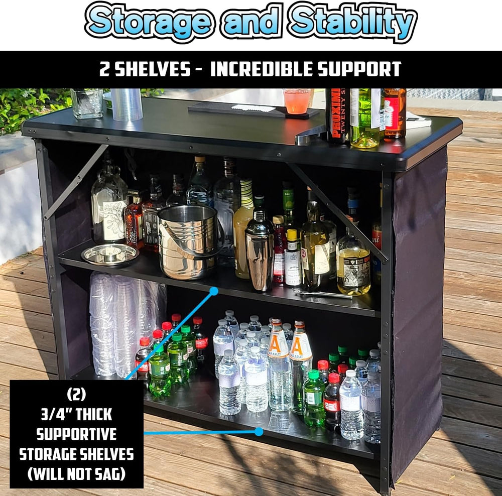 PartyLife 48" Premium Portable Bar Table w/Folding Legs, Black Fabric Ba...