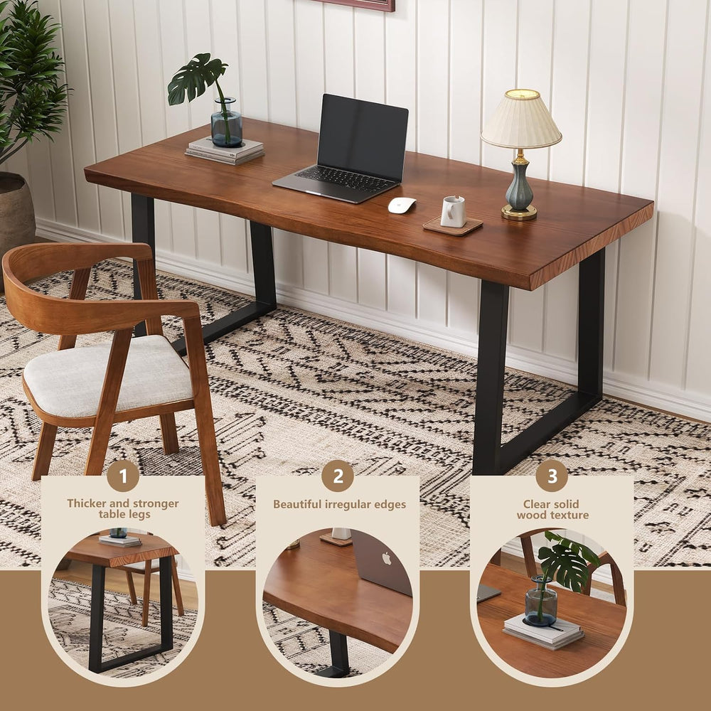 47" Solid Wood Live Edge Computer Desk - Rustic Vintage Industrial Brown...