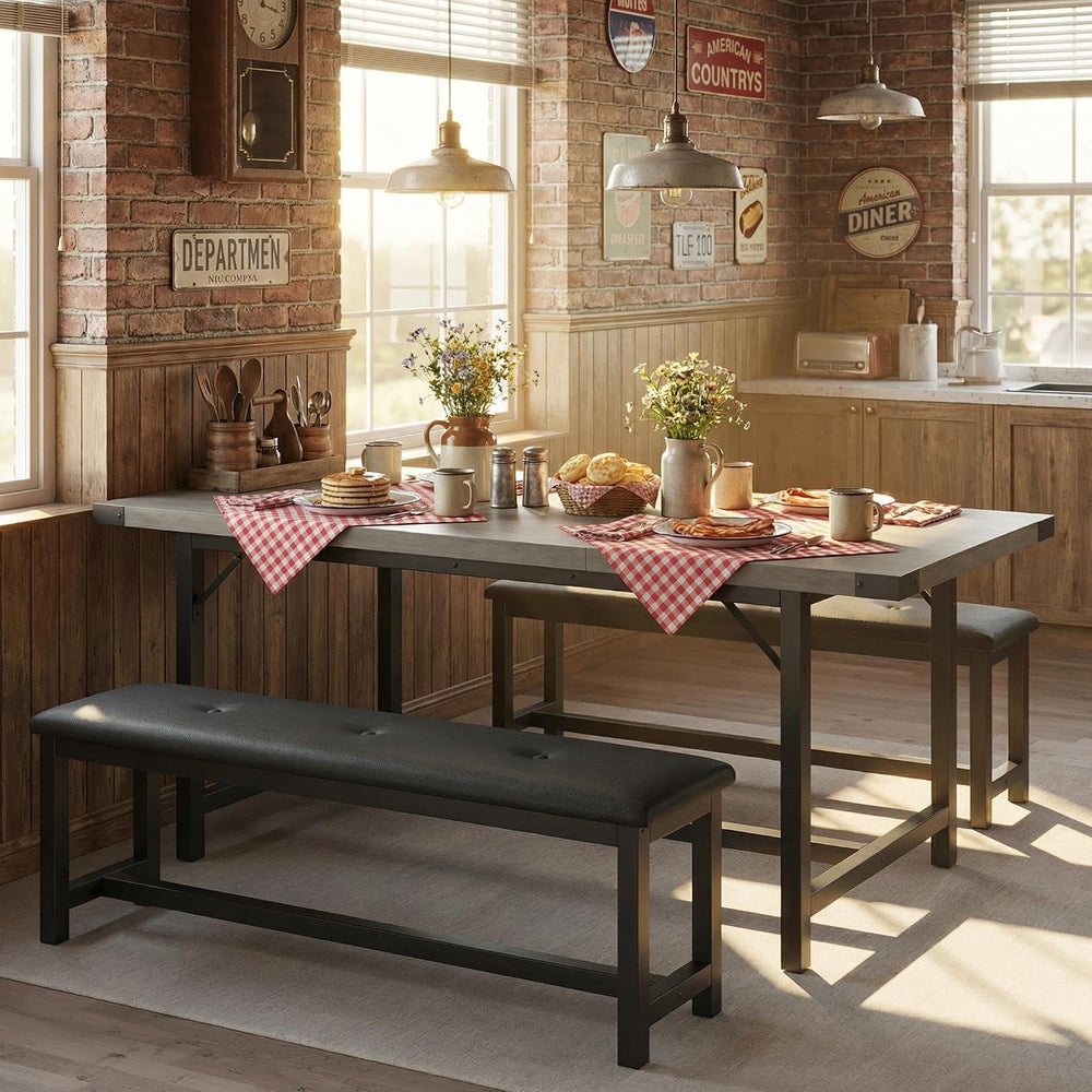 IDEALHOUSE 63" 3 Piece Extendable Dining Table Set for 4-6, Rectangle Wo...