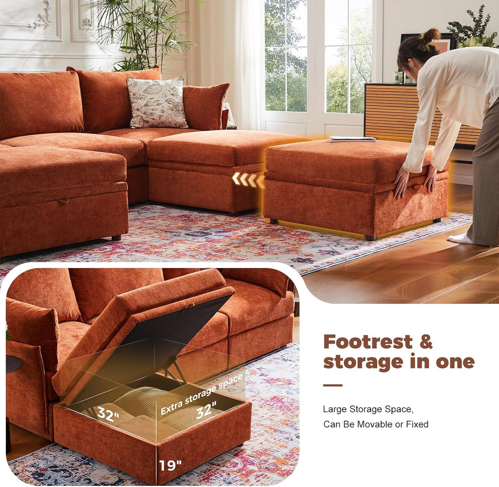 ABCASA L-Shaped 4-Seater Modular Sectional Sofa with Movable Storage Ottoman,...
