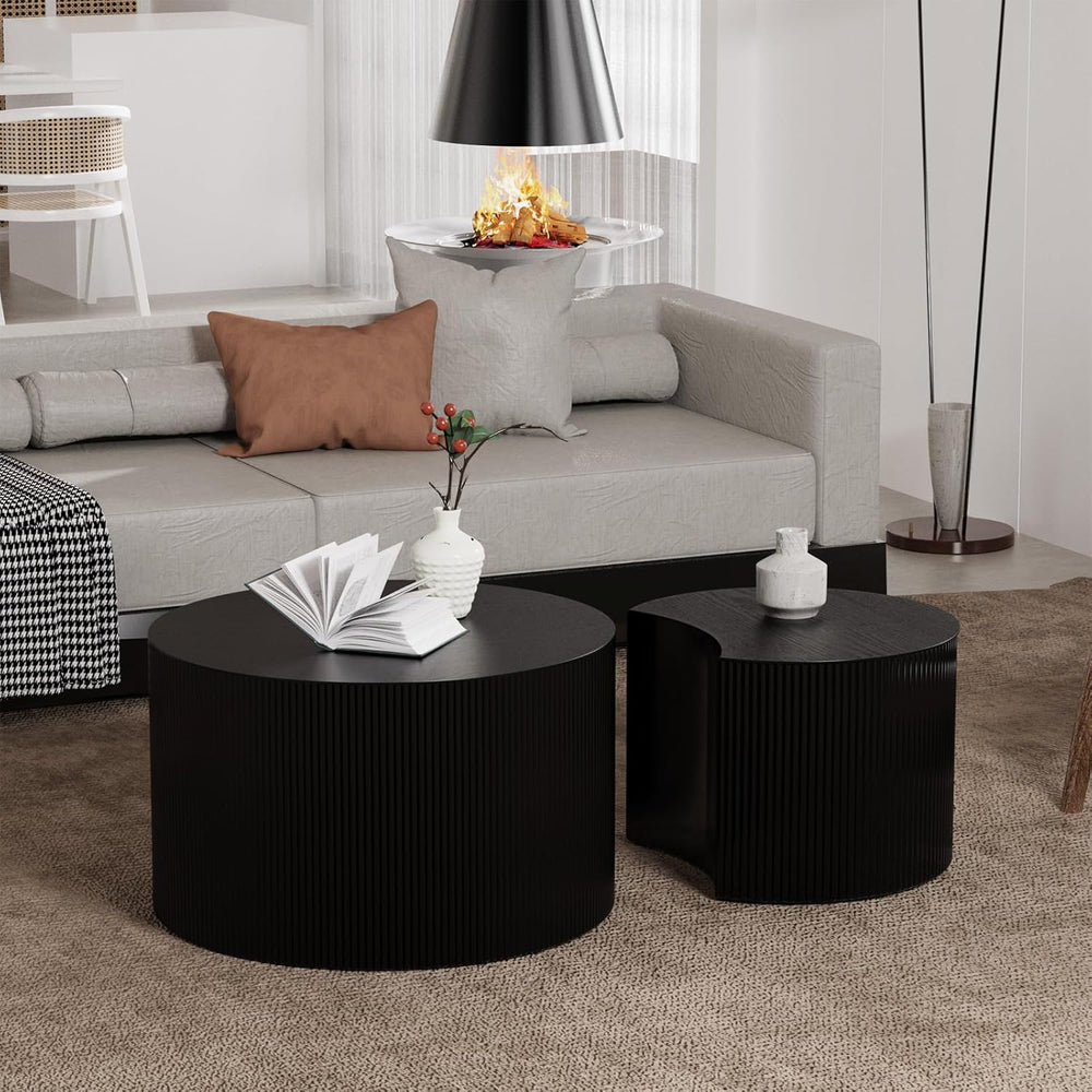 Nesting Coffee Table for Living Room, Round Coffee Table Set of 2 Drum Nestin...