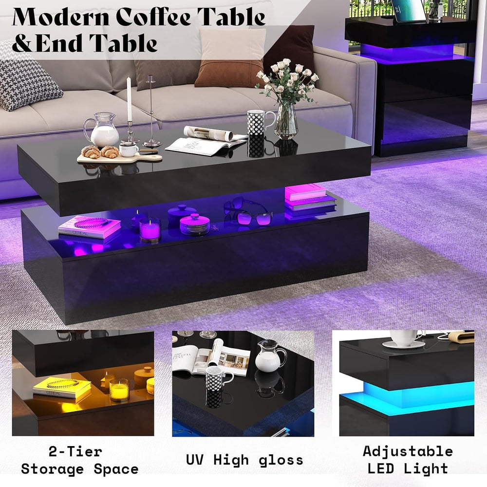 AMERLIFE 4-Piece Modern Living Room Table Set, 70" Fireplace TV Stand | ...