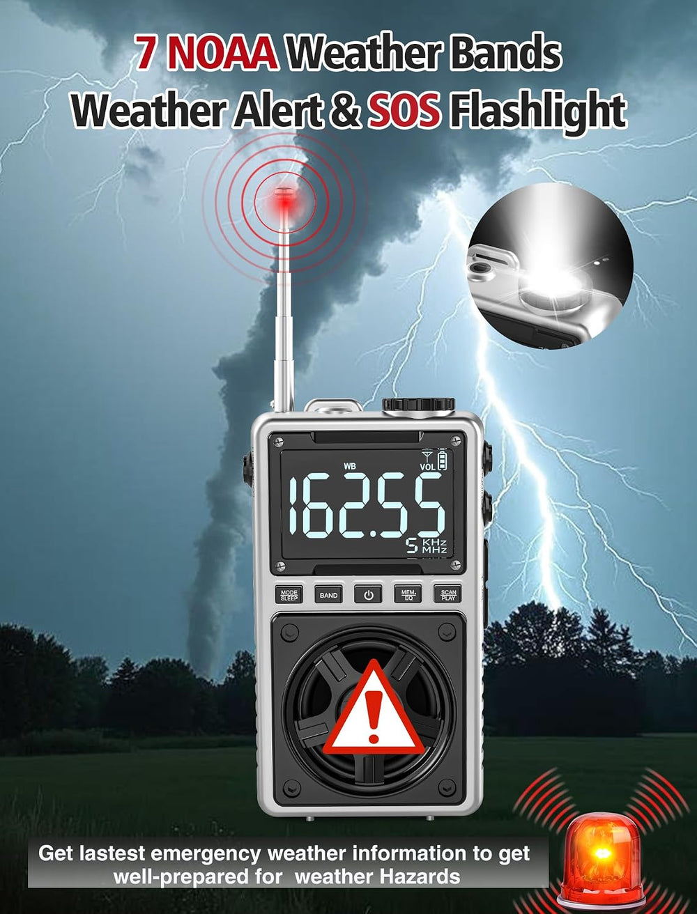 AM FM Shortwave Radio with NOAA Weather Alert,1250mAh Rechargeable