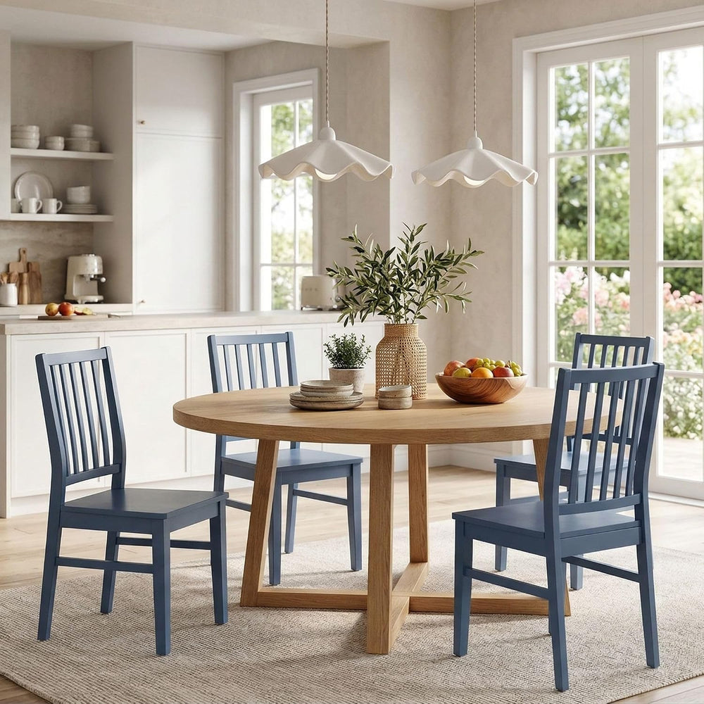HNY Blue Wood Dining Chairs Set of 8, Farmhouse Kitchen Chairs with High Back...
