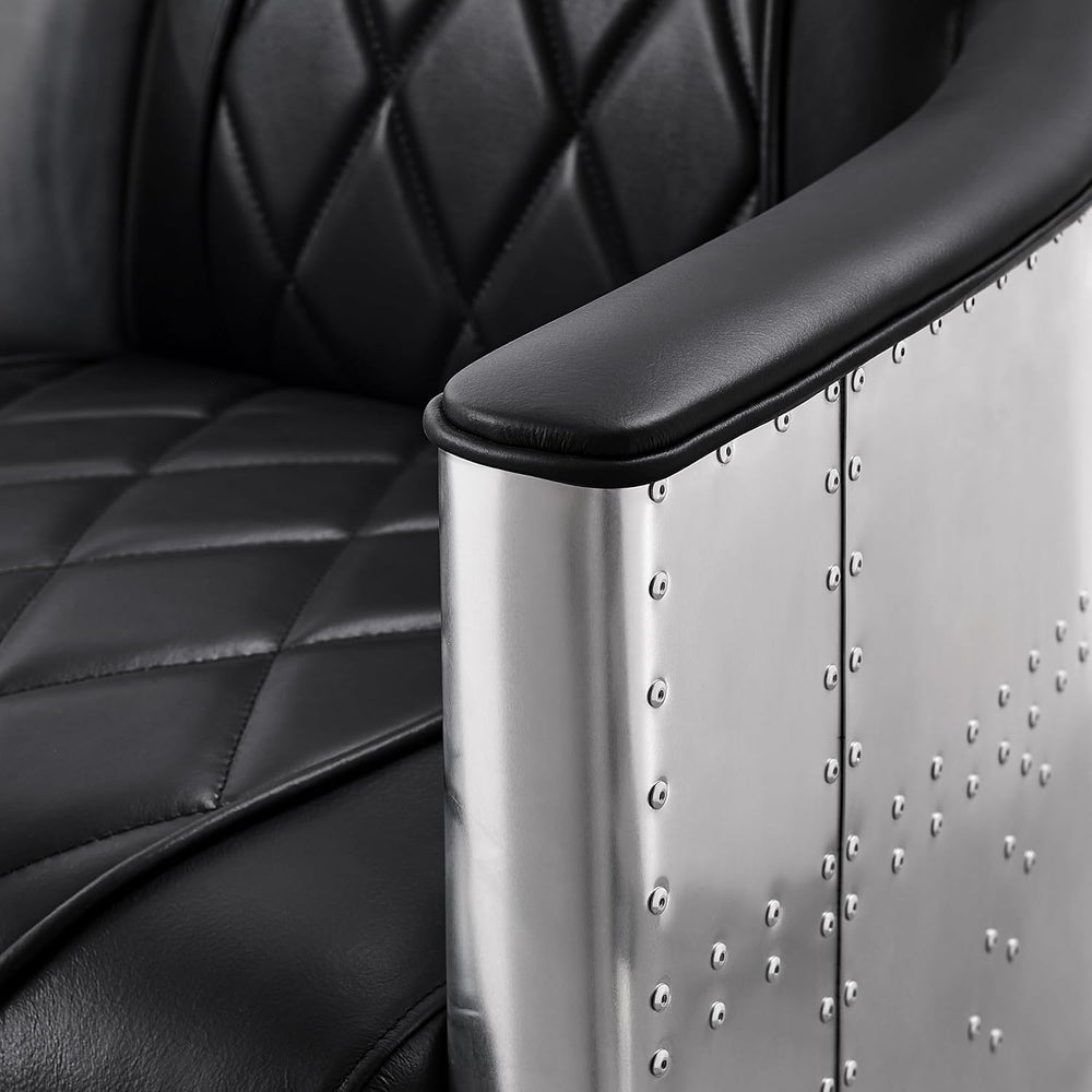 Volans Mid Century Modern Genuine Leather Accent Arm Chair with Vintage Alumi...