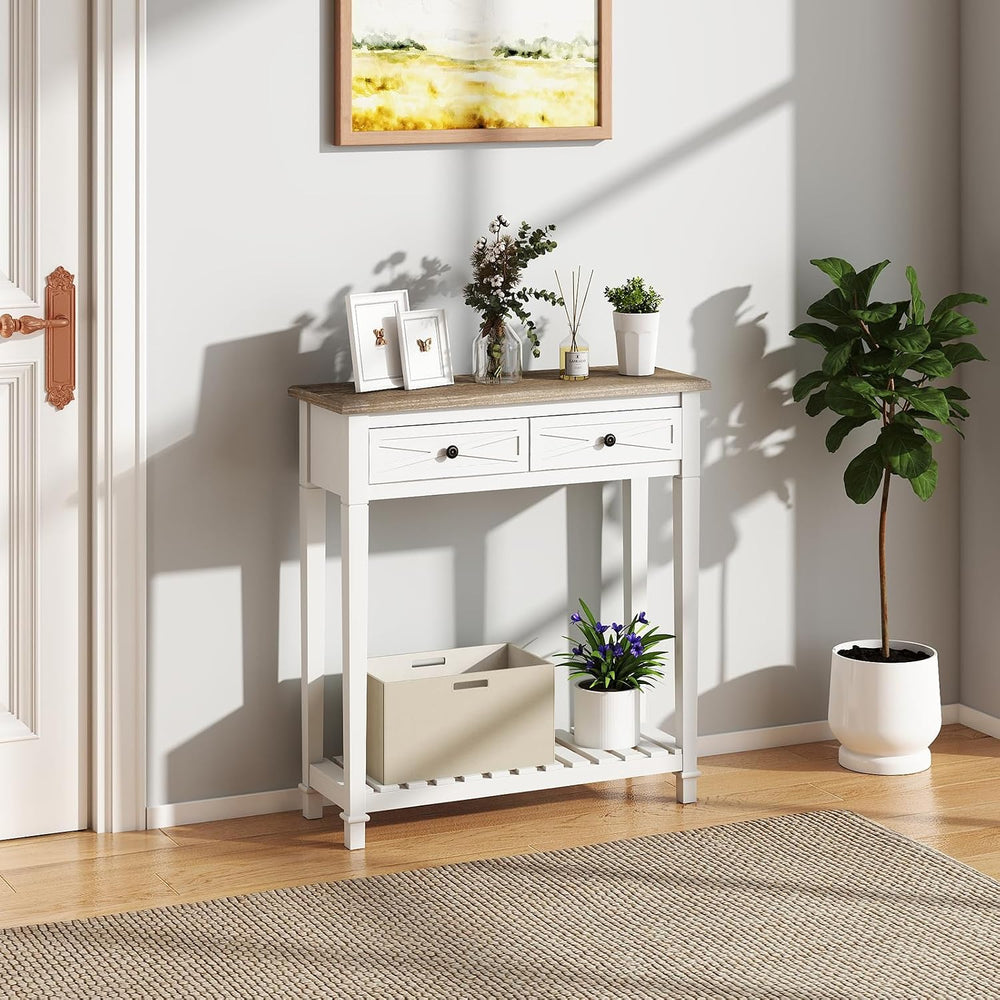 30 Inch Console Table with Drawer and Bottom Shelf for Entryway Black
