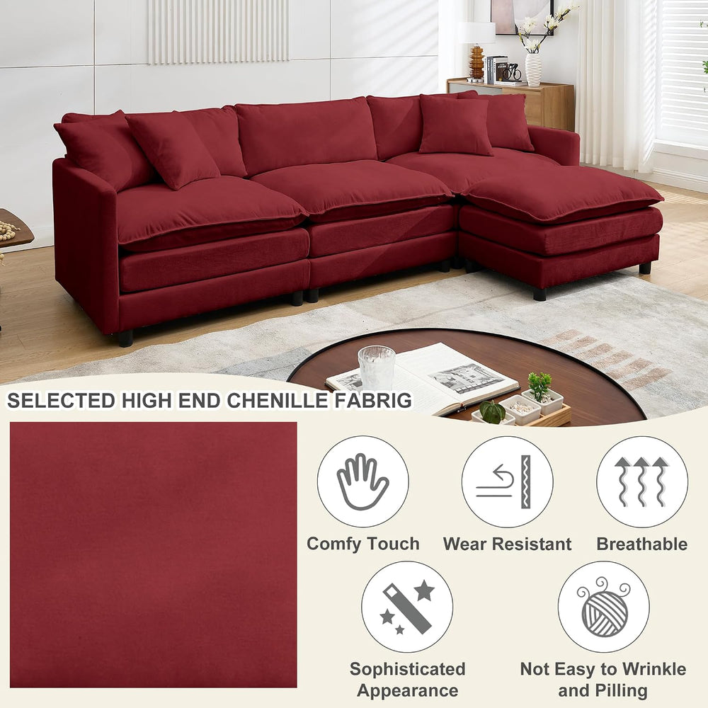 108.27" Modular Sectional Sofa, 4 Seat L Shaped Couch with Chaise | Deep...