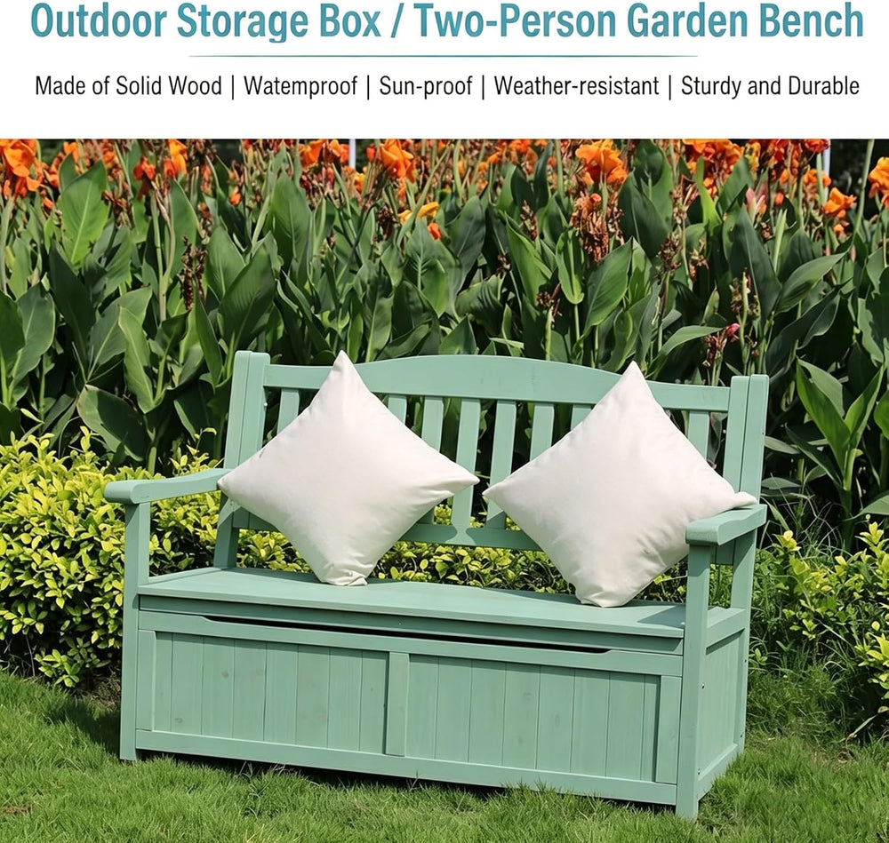 48in Wooden Outdoor Storage Bench, 2-Seater Patio Garden Bench with Backrest ...