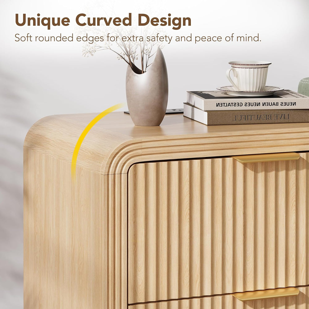 Decofy 23'' Wide Fluted Nightstand Set of 2 with Charging Station, Oa...
