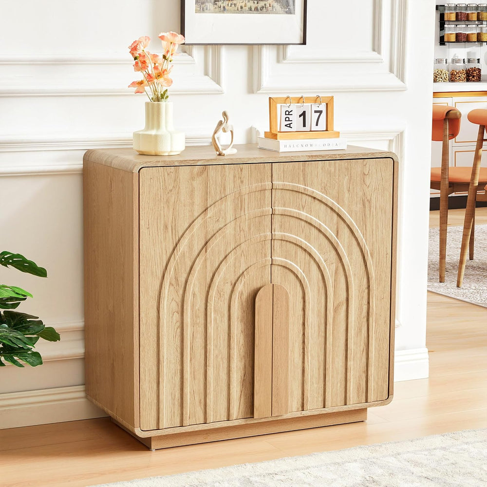 Storage Cabinet with Arched Fluted Door Design, 2 Door Modern Accent Sideboar...
