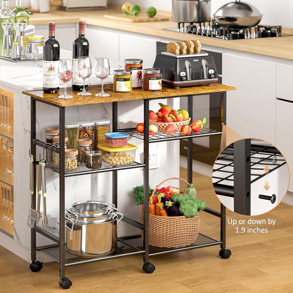 ThreeHio Rolling Kitchen Microwave Cart, 3-Tier Microwave Stand with Adjustab...