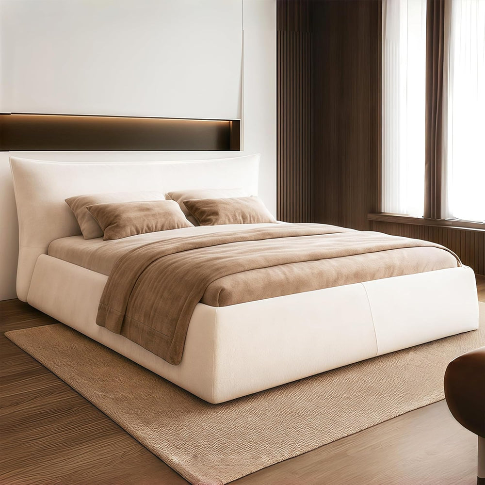 King Size Bed Frame with Oversized Headboard, Luxury Cloud Bed, Ivory