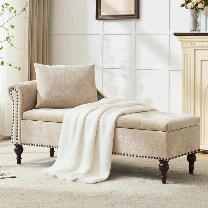 SOFTHION Velvet Chaise Lounge with Storage & Left Armrest,Brown