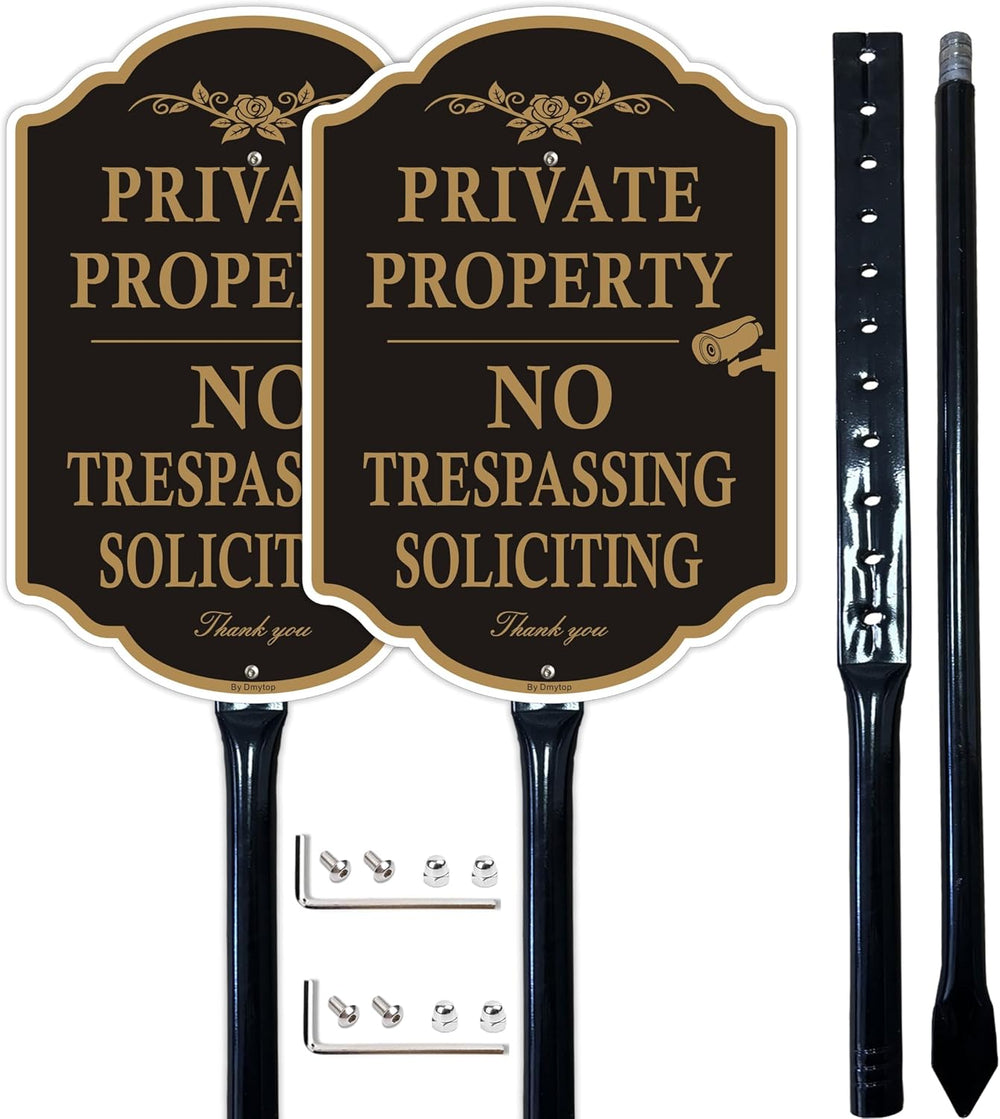 Private Property No Trespassing Signs with 36-inch Metal Stakes, 14 x 10 inch...
