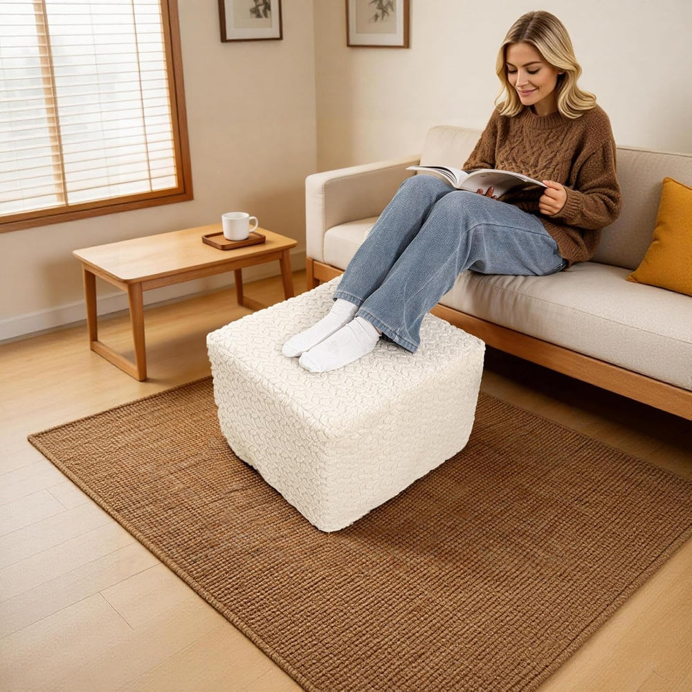 Square Stuffed Pouf Ottoman Poufs with One-Piece Seamless Foam Filling, Furry...