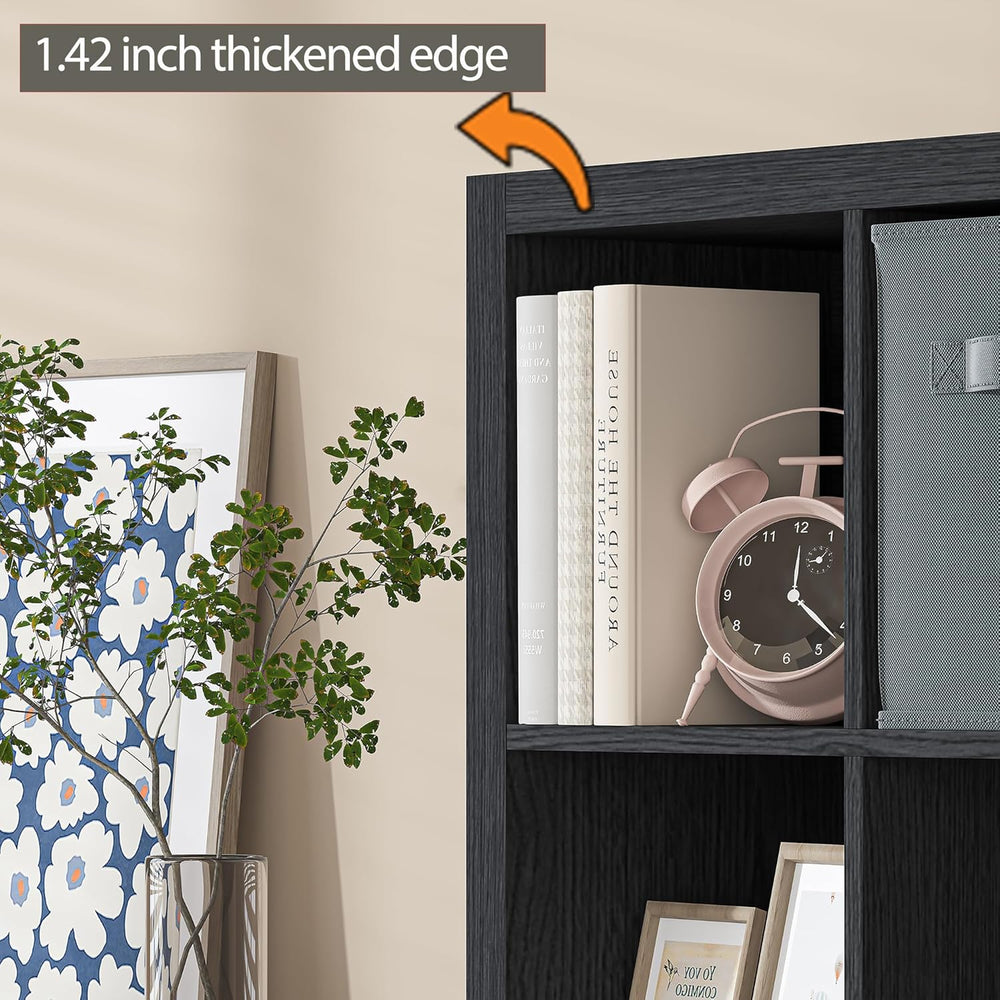 Bookshelf with Storage Bin, 4-Cube Storage Organizer, Modern Wood Open Bookca...