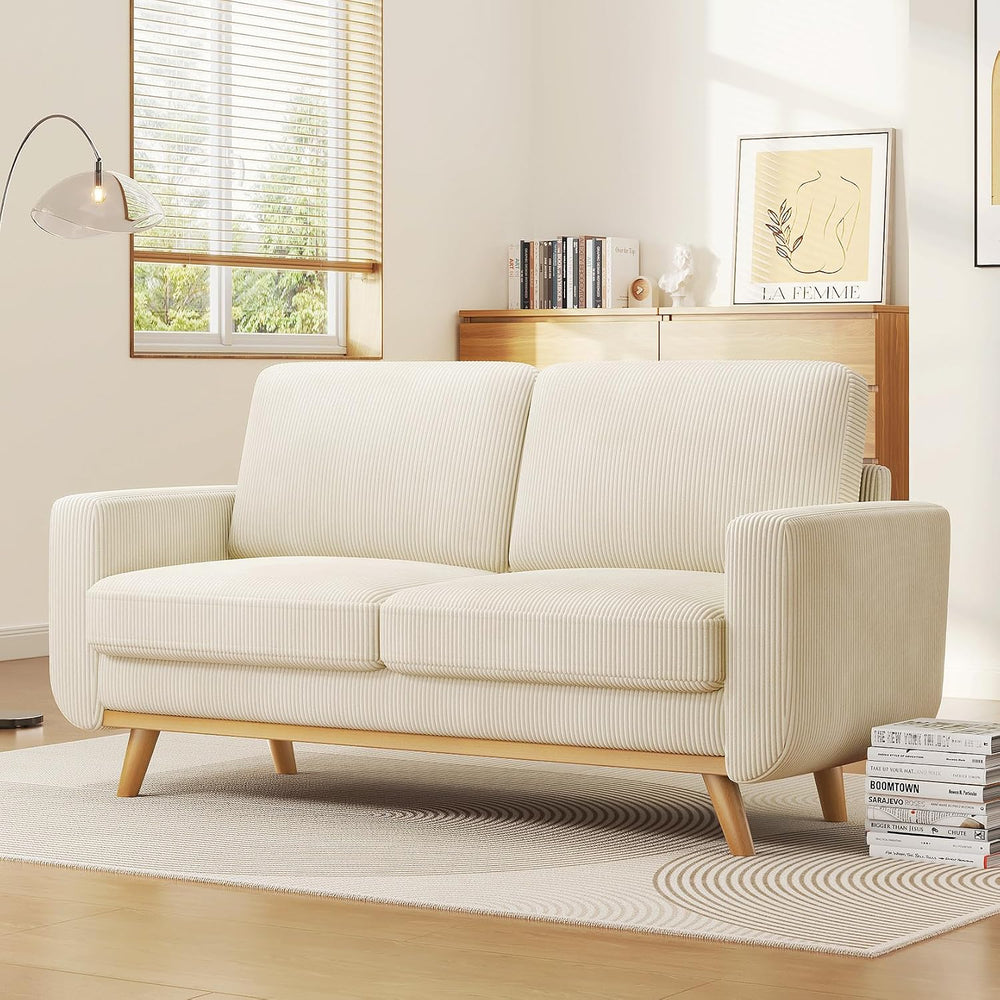 Vesgantti 68" Loveseat Sofa Beige, Comfy Corduroy Couch with Spring Cush...