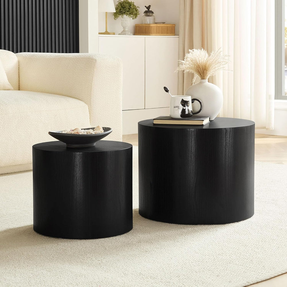 WILLIAMSPACE 18.9" Black Nesting Coffee Table Set of 2, Modern Round Cof...