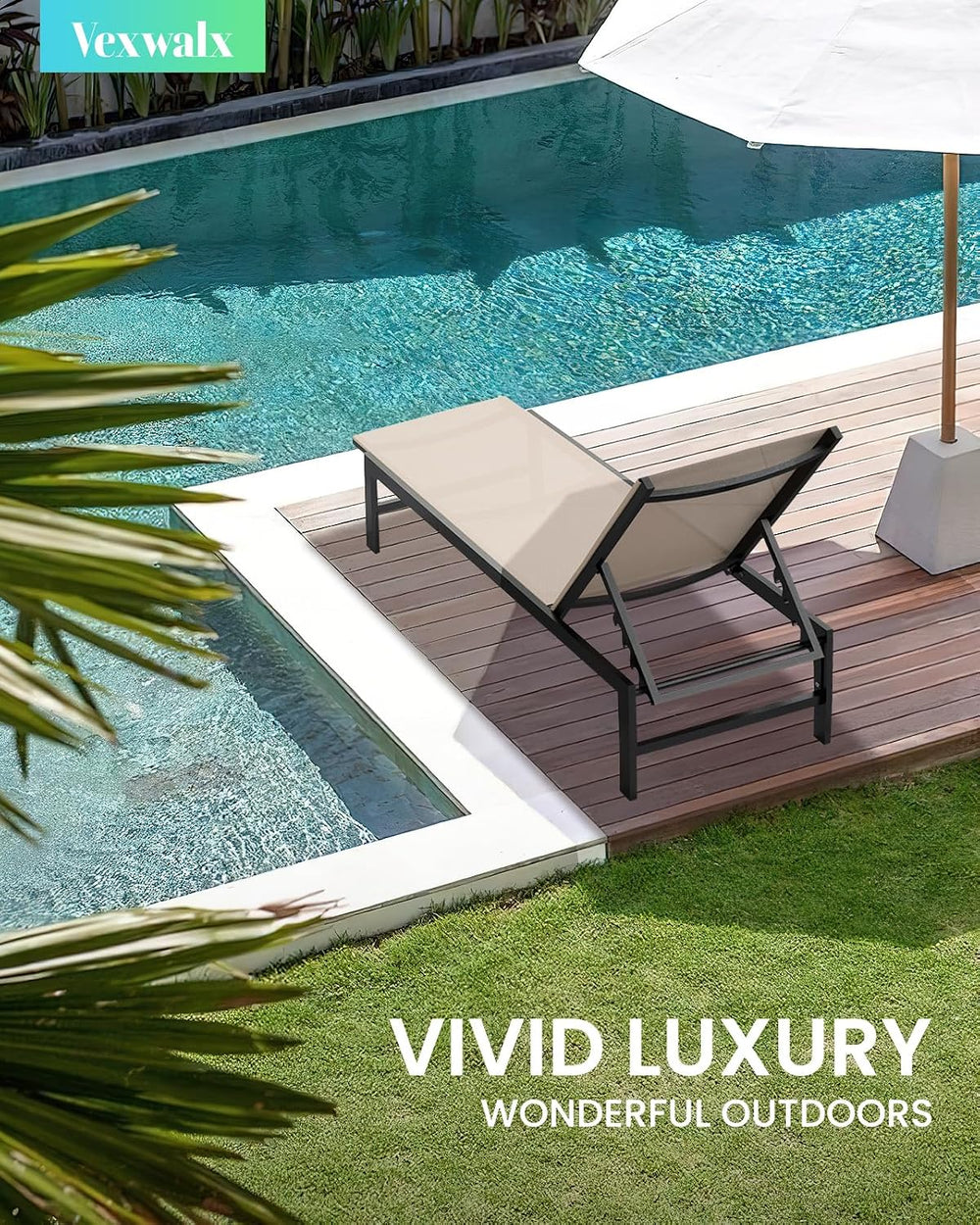 Vexwalx Pool Lounge Chairs Set of 2, Aluminum Lounge Chair Outdoor with 5-Pos...
