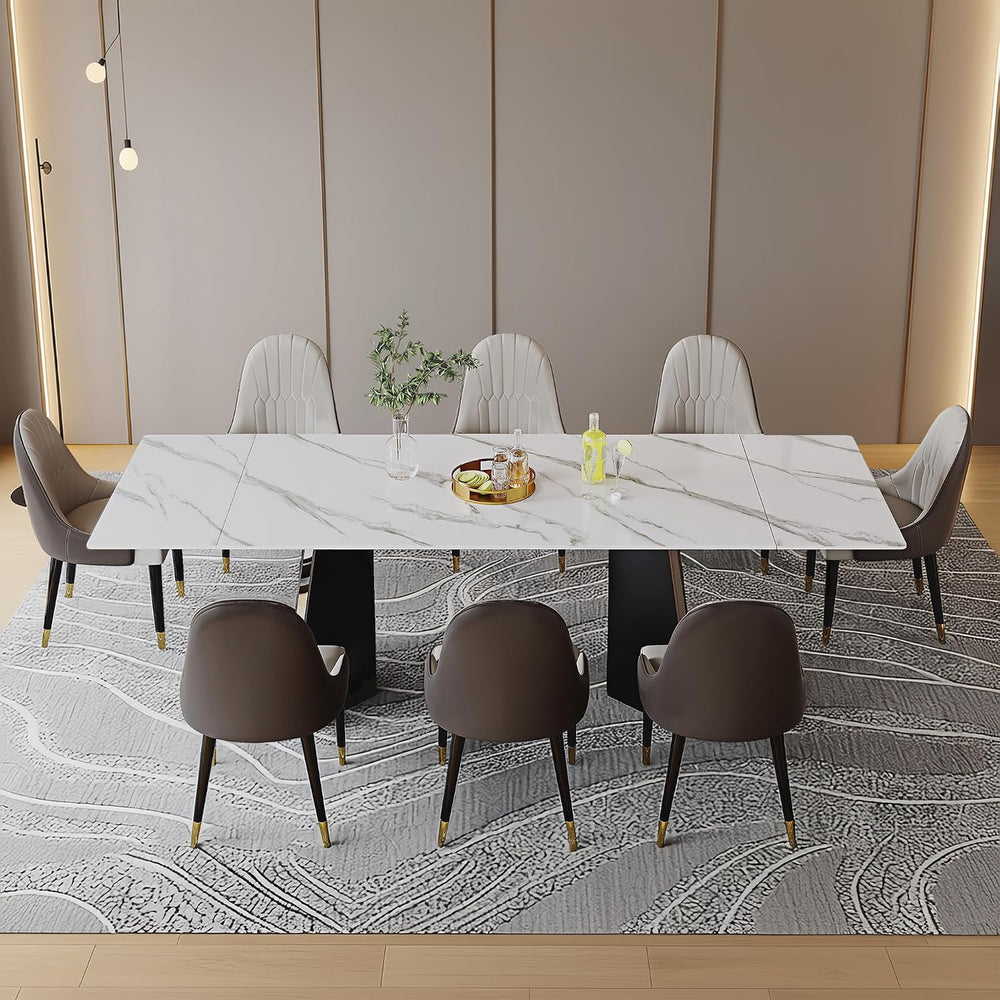Expandable Dining Table 62.99 to 94.48 Inch Sintered Stone Marble Table Black...