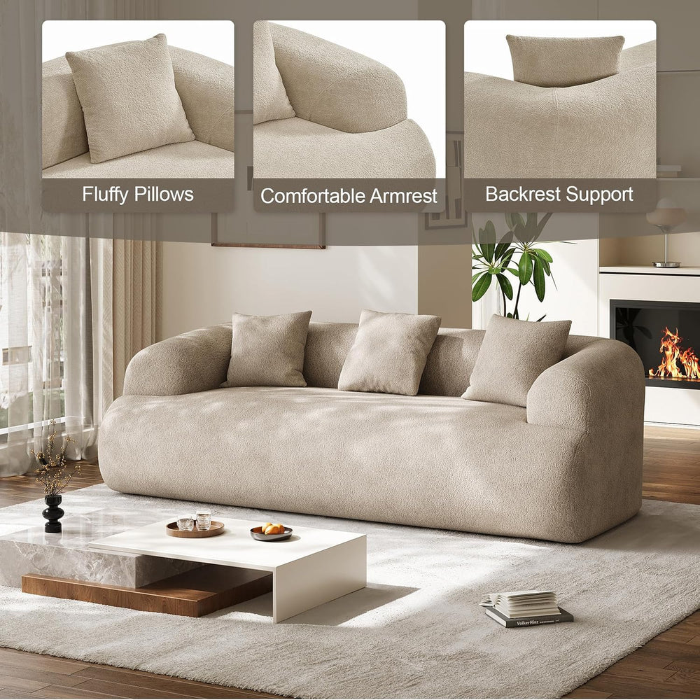 91" Couch,Cloud Couch,Chenille Curved Sofa with 3 Seater and 3 Pillows, ...
