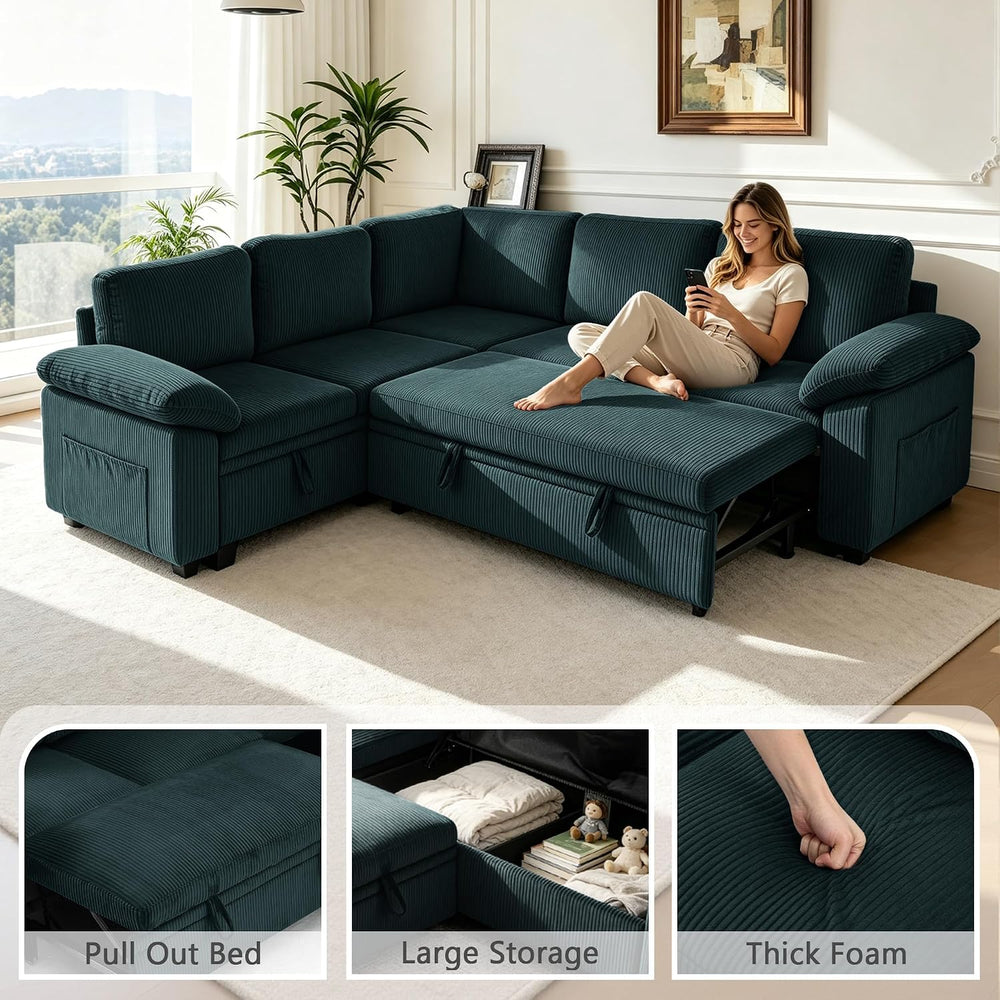 86″ Sectional Sleeper Sofa with Pull Out Bed, Modular Sectional Couch with St...