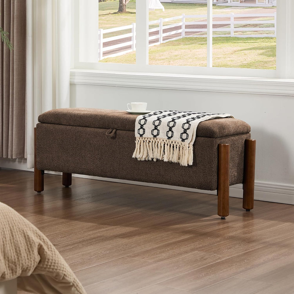 47'' Modern Storage Ottoman Benches with Walnut Wood Legs Ottoman Ben...