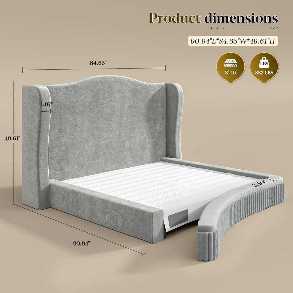 Homkdom 49" Cloud Bed Frame King Size with Tall Wingback Headboard