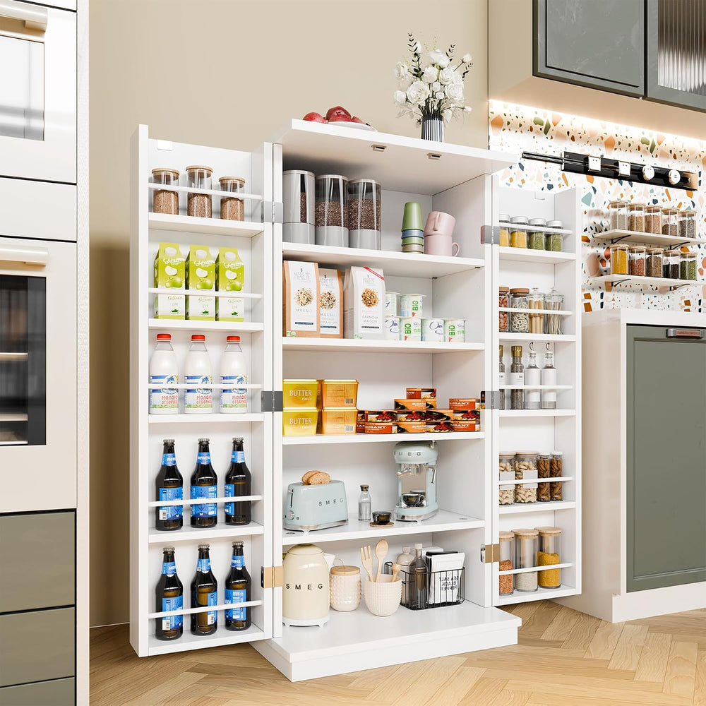 SUNLEI 47" Kitchen Pantry Storage Cabinet, Modern Freestanding Pantry St...