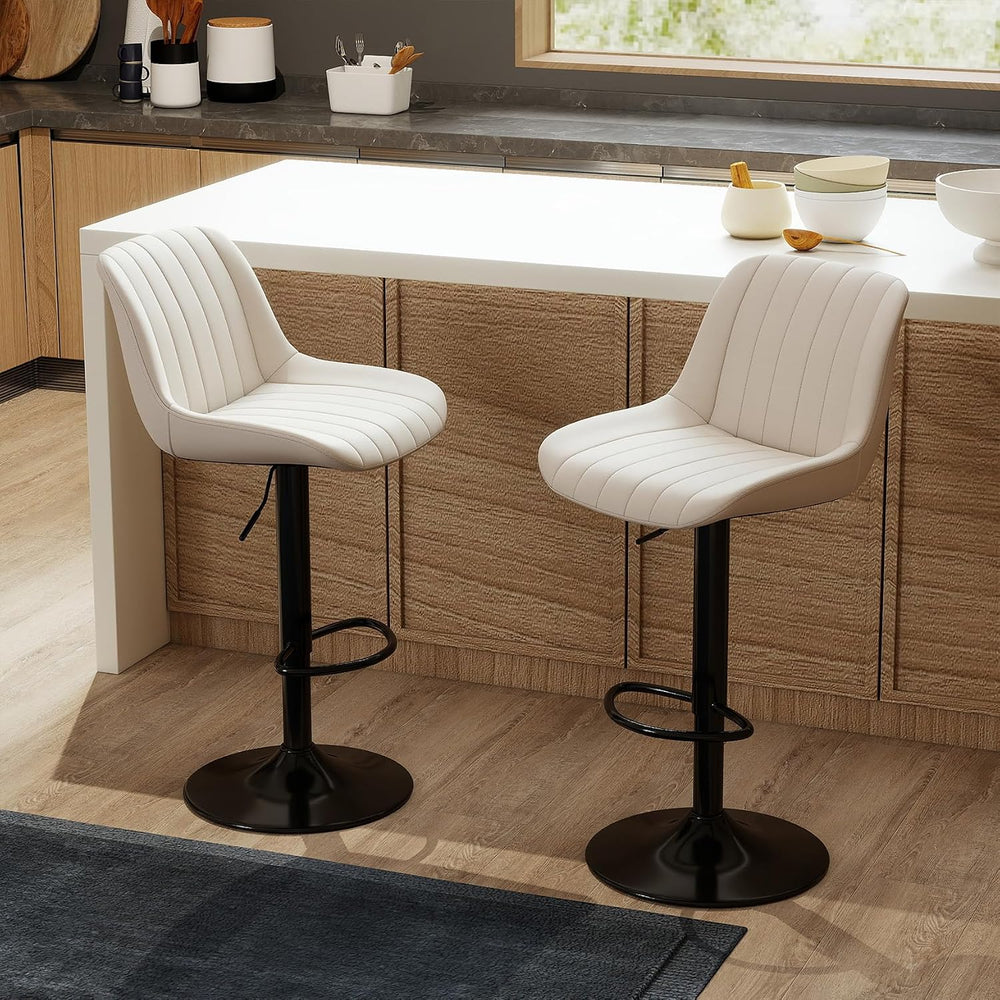 Youhauchair Adjustable Faux Leather Bar Stools Set of 2, Beige