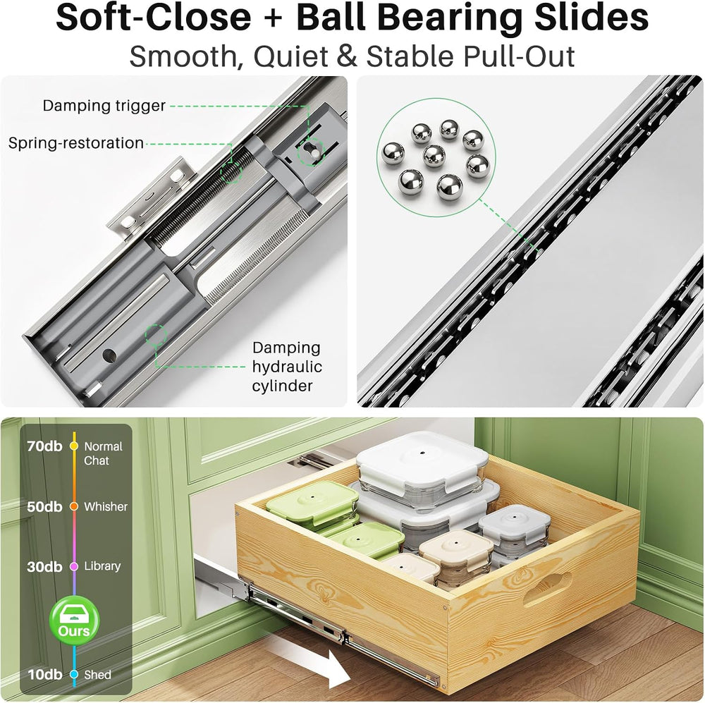 Pull Out Cabinet Organizer, Soft Close Slide Out Solid Wooden Drawers(15"...