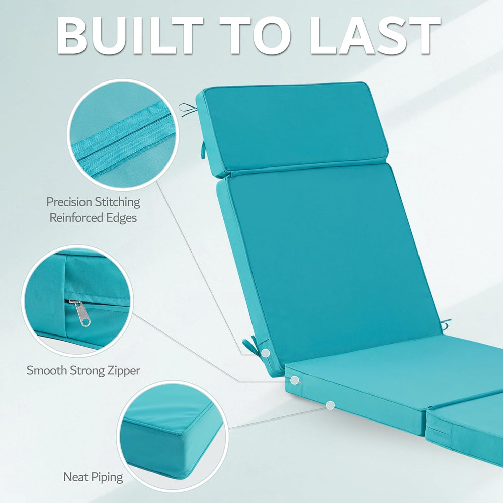 80 x 26 Inch Outdoor Chaise Lounge Cushions Set of 2 - Removable Cover, 4-Sec...