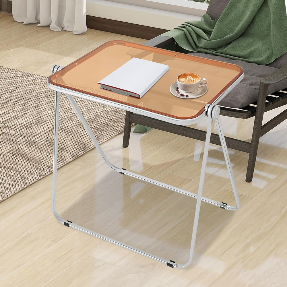 Clear Foldable Side Table, Folding Tiny Writing Desk TV Tray Table Coffee Cle...