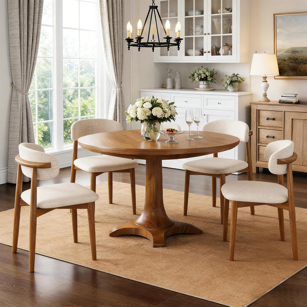 Wooden Dining Chairs Set of 4 Mid Century Modern Upholstered Farmhouse Dining...