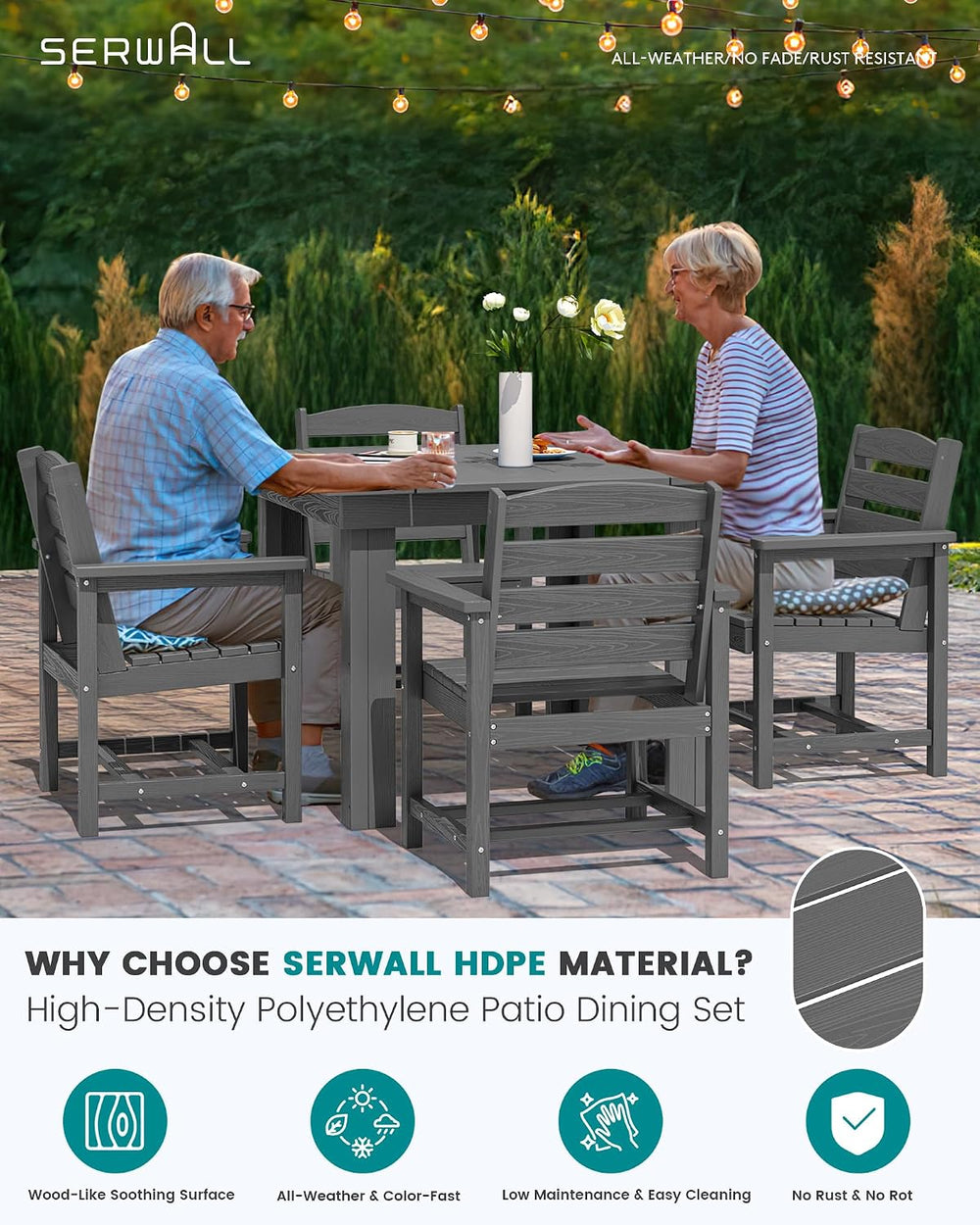 SERWALL HDPE Outdoor Square Dining Set for 4