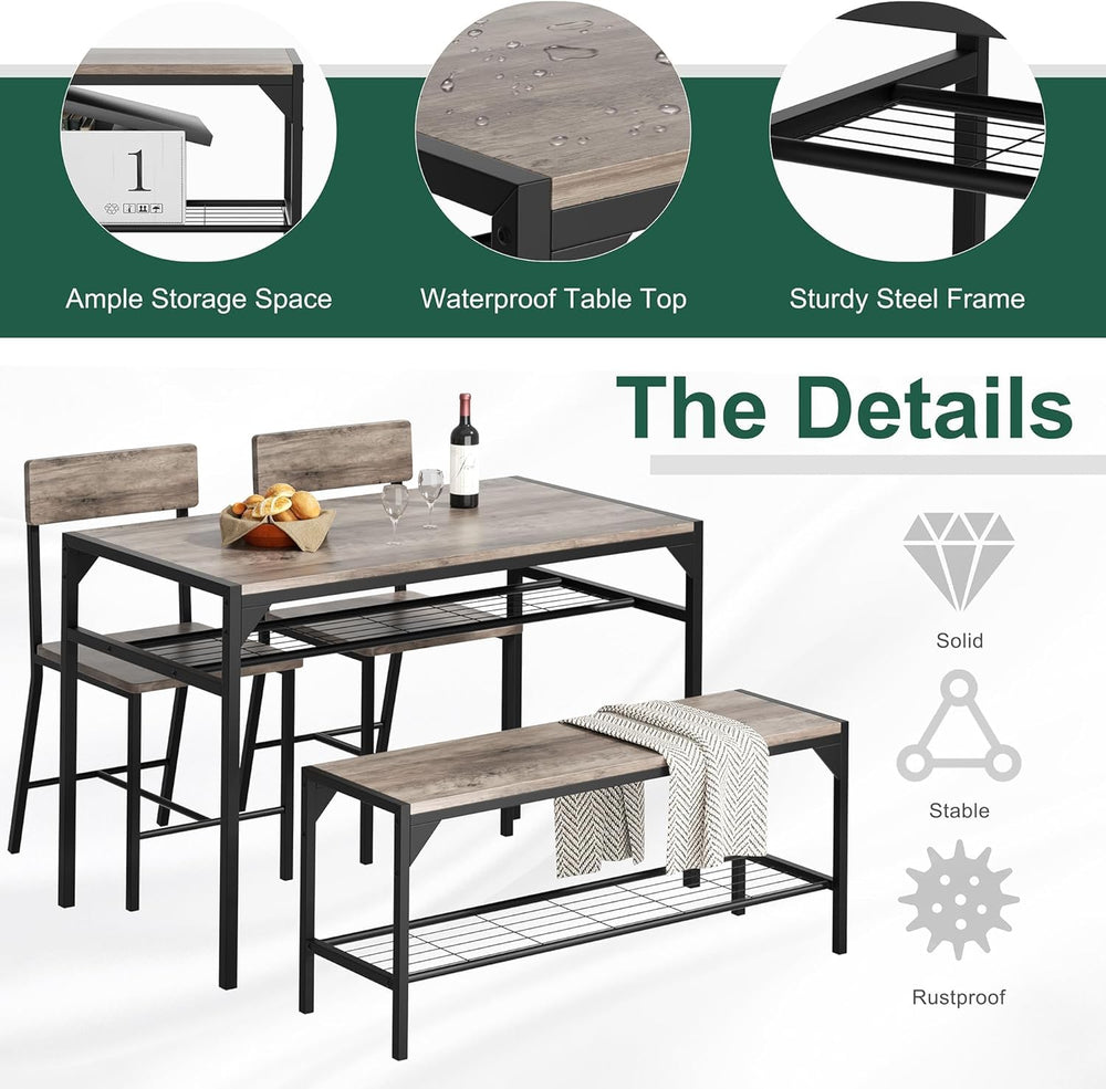 Shintenchi Kitchen Table Chairs Set of 4 with Bench and Chairs, Oak Gray | Di...