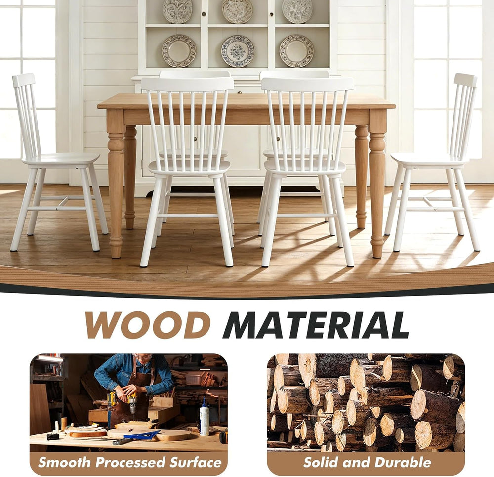 ClinQ Windsor Dining Chair Set of 4, Spindle Back Wooden Chairs for Kitchen a...