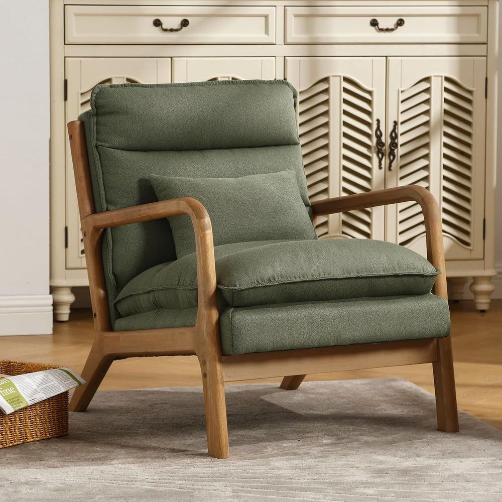 INZOY Mid Century Modern Accent Chair with Wood Frame, Upholstered Reading Ar...