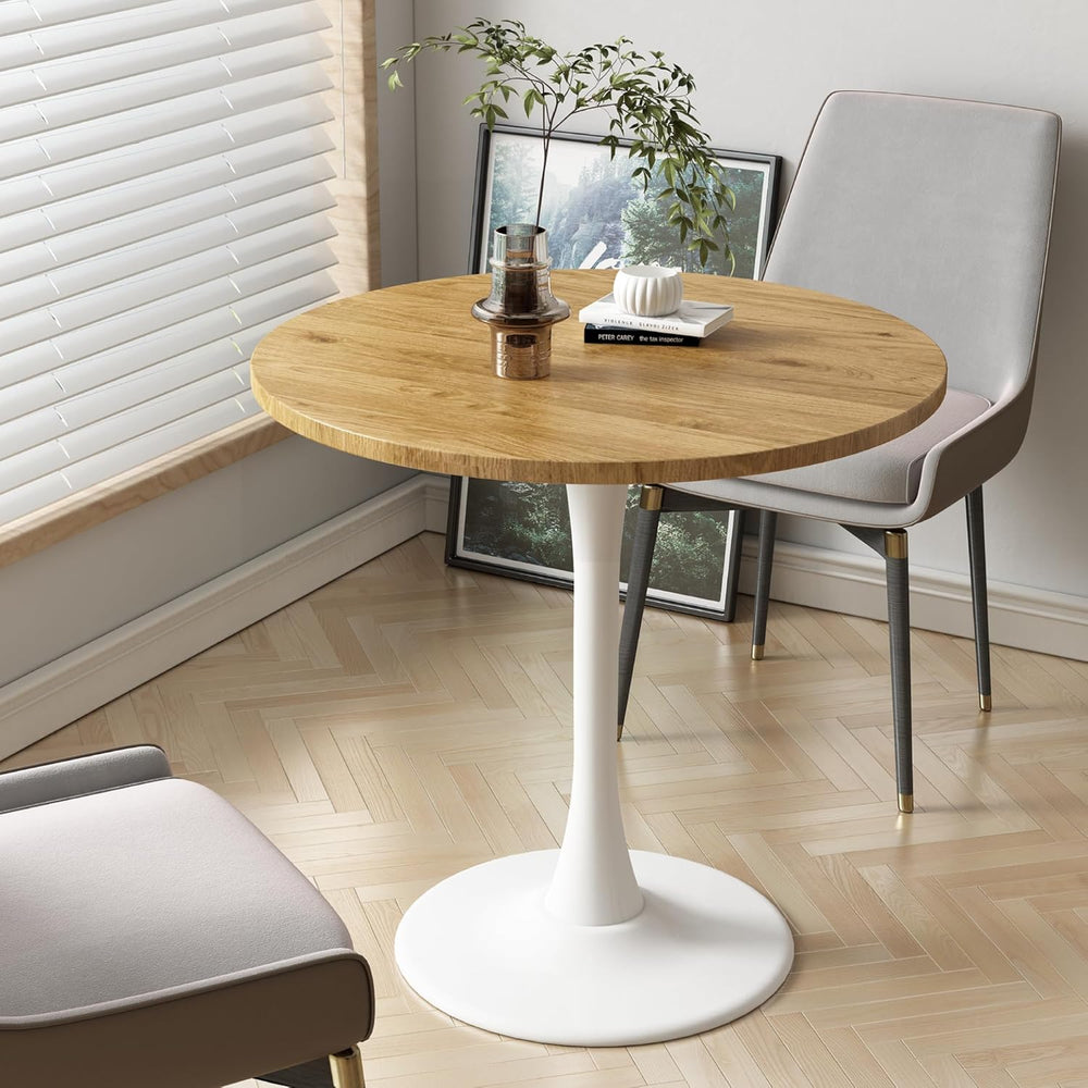 Round Dining Table 30" Circle Tulip Table with Wood Thickened Tabletop &...